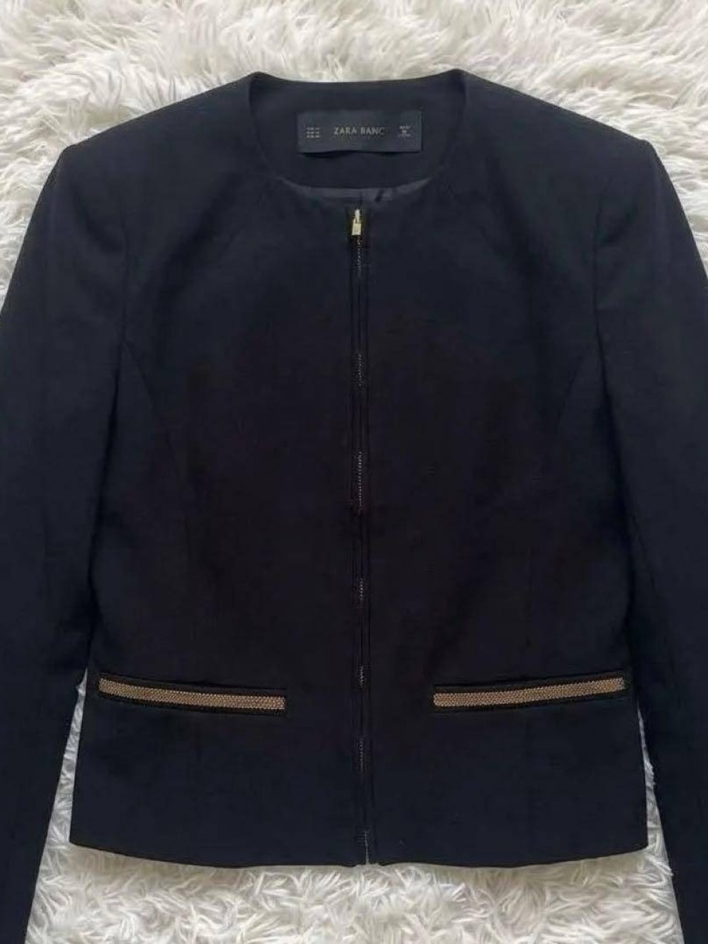 Zara Black Women's Zip-Front Blazer with Gold Trim